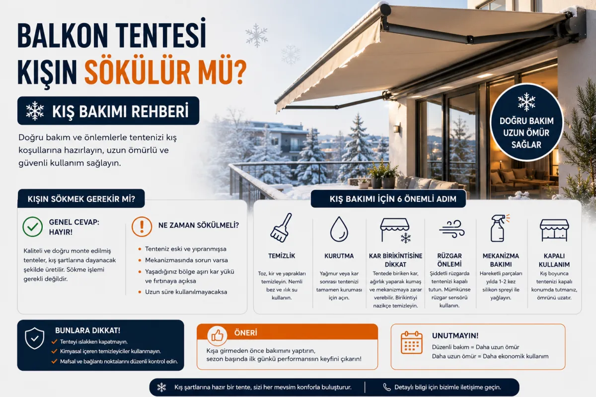 Balkon Tentesi Kışın Sökülür mü? Kış Bakımı Rehberi - Görsel 1 | Mevsim Tente Blog