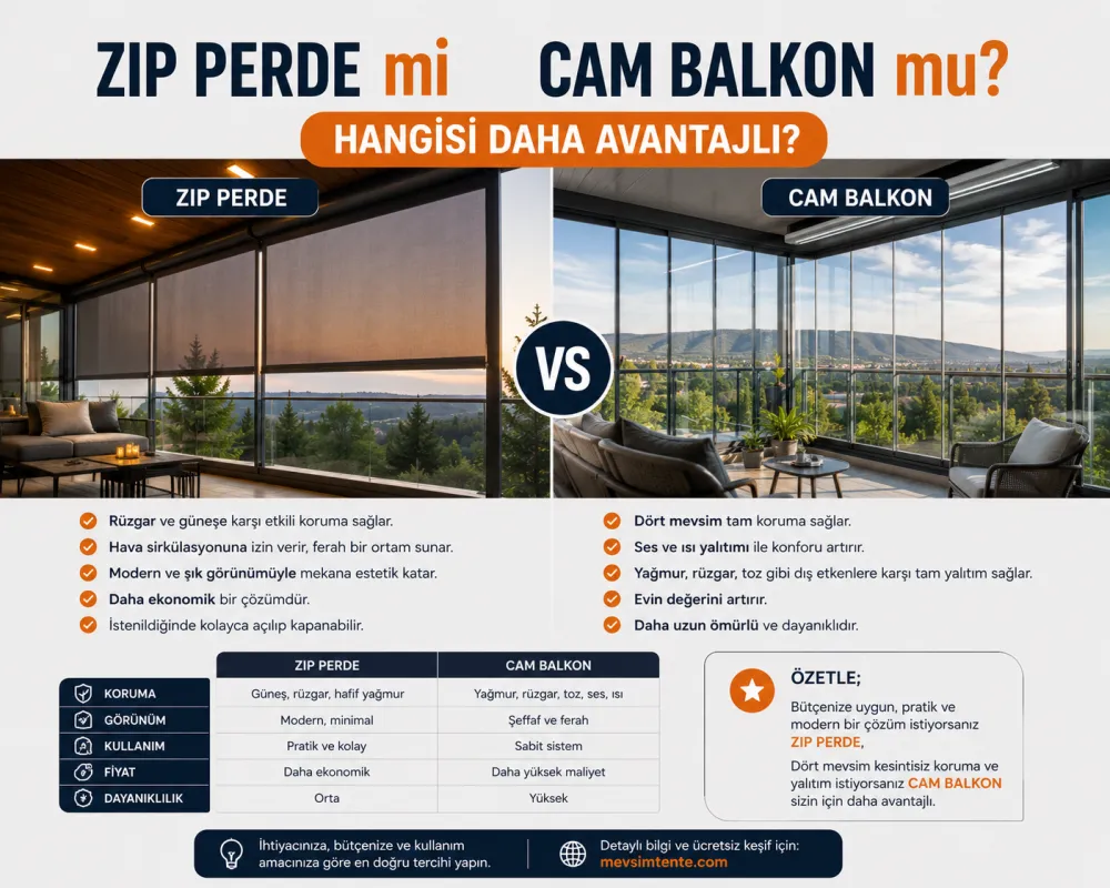 Zip Perde mi Cam Balkon mu? Hangisi Daha Avantajlı? - Görsel 1 | Mevsim Tente Blog